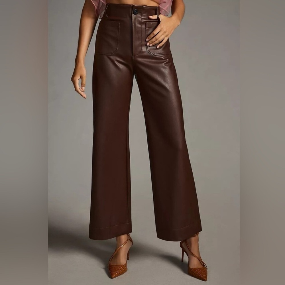 Anthropologie Maeve Colette Brown Wide-Leg Crop Faux Leather Pants